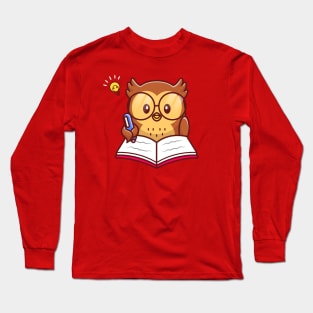 Cute Owl Writing On Book With Pen Long Sleeve T-Shirt